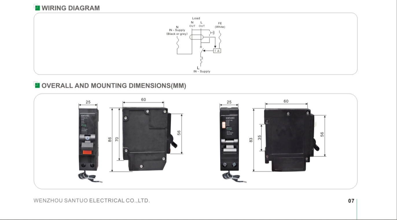 Plug In Overload Protection 40A RCBO Circuit Breaker