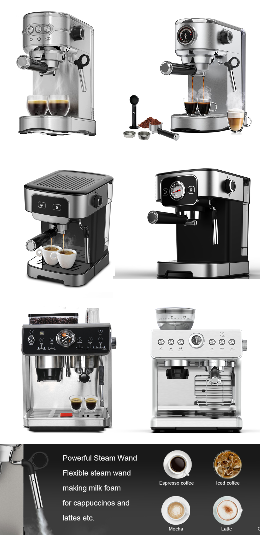 Smart Fully Automatic Professional Coffee Maker Espresso Machine With Steam Wand For Home