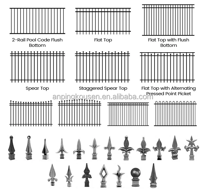 3m Black Aluminum Hot Dipped Galvanized Powder Coated Garden Steel Fence Panels With Post