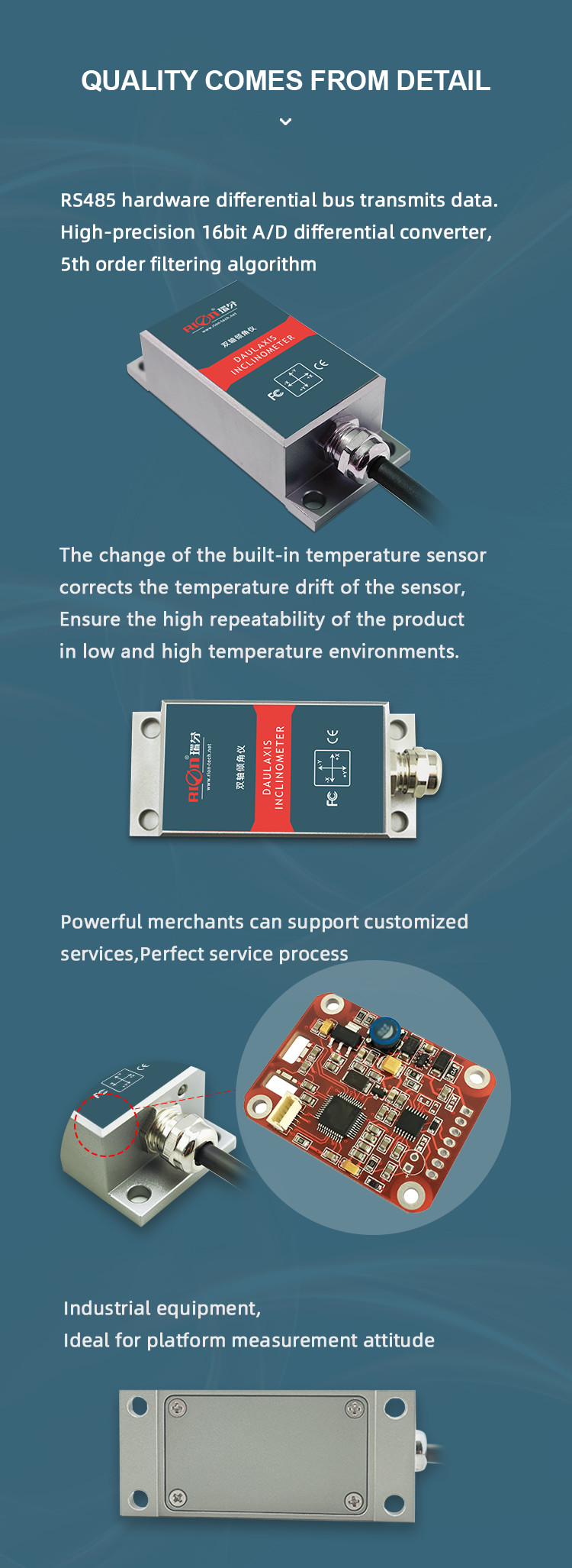 SCA116T SCA126T Dual Axis Inclinometer With RS232 / RS485 Output IP67 Protection
