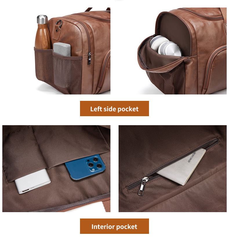 MingLu Waterproof Brown PU Leather Duffle Bag Male Duffle Bag Fashionable