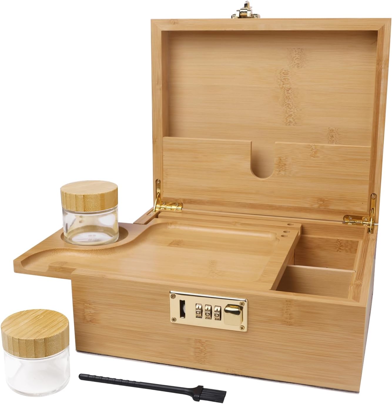 Wooden Smoking Stash Box Smell Proof Bamboo Stash Box Rolling Tray Smoking Accessories Kit Organizer Container