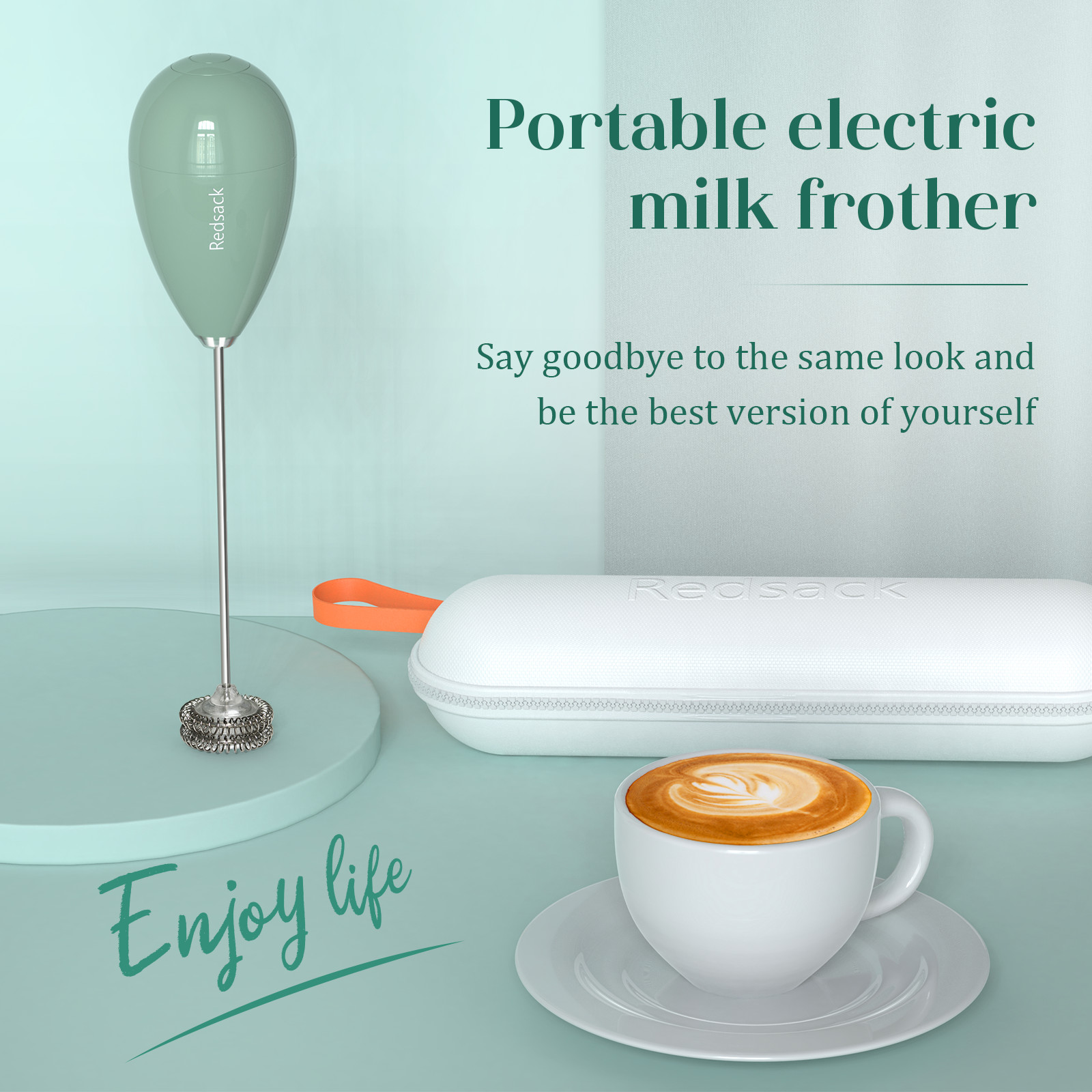 Electric Manual Milk Frother Aerator White Red Navy Blue Olive Green Teal