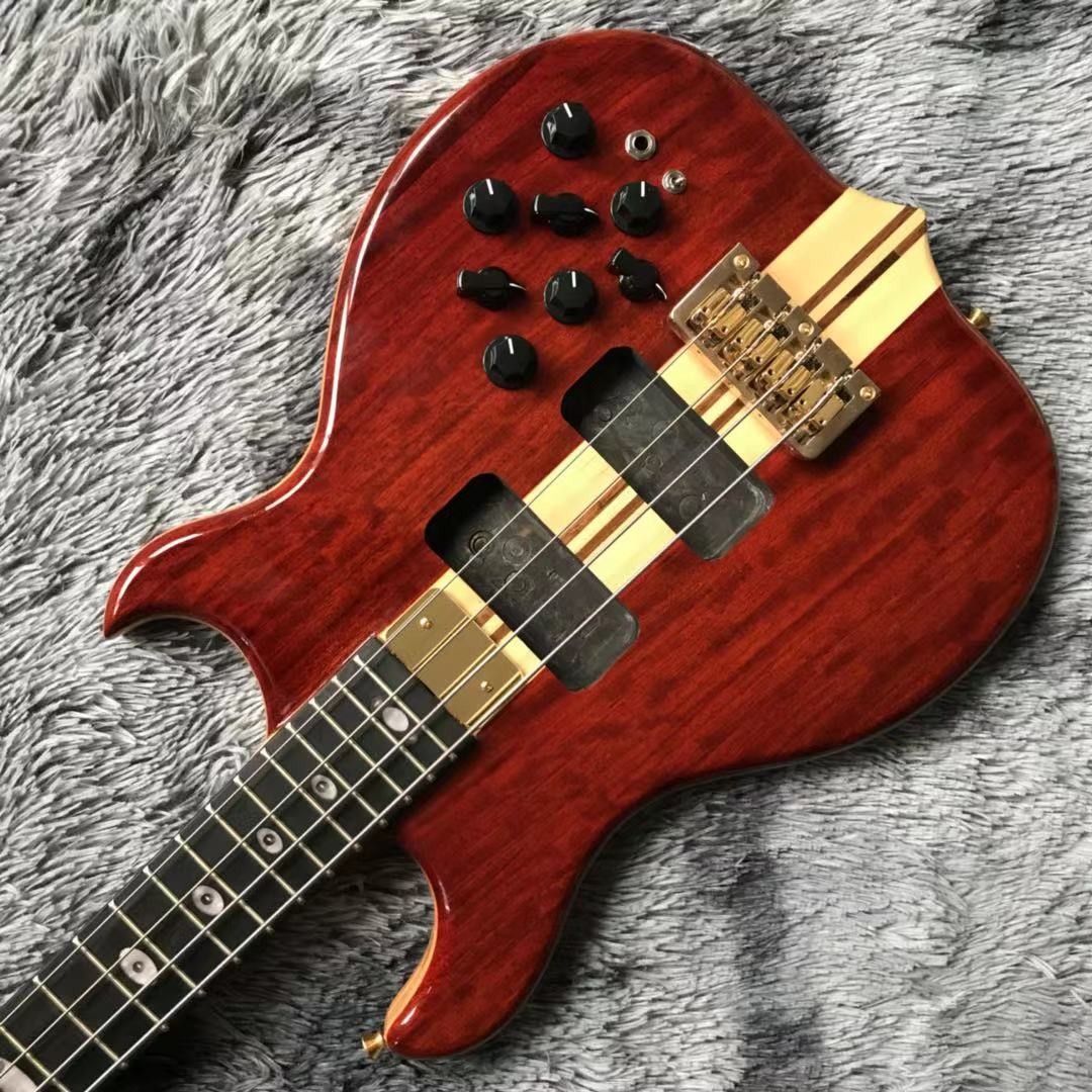 Custom Grand ALEM Mark King Deluxe Custom 4 Strings Neck Through Body Cut Bottom Heart WALNUT Guitar Bass