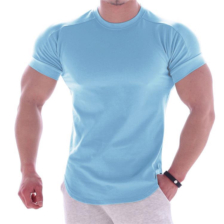 Light board sports fitness short-sleeved t-shirt men's round neck stretch training exercise tights multi color customized logo