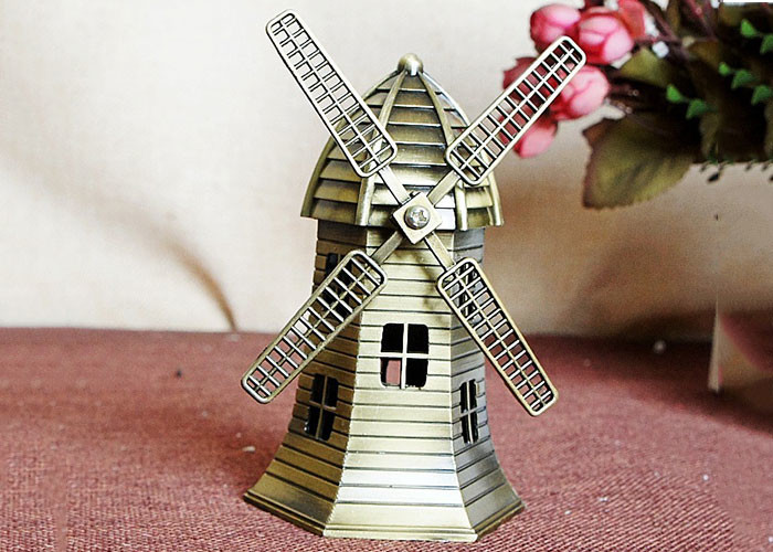 Miniature DIY Craft Gifts World Famous Building Model Brass Dutch Windmill Replica