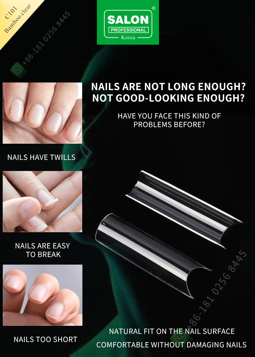 French/C Arc Lengthening Bamboo Clear False Nail Tips Manicure Tip for Nail Art Salon