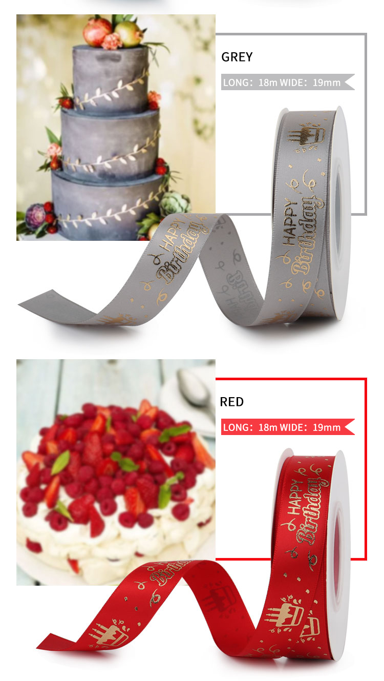 100mm 3inch Solid Color taps printed letter for birthday party Polyester Material Satin Ribbon