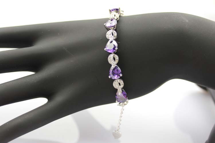 Sterling Silver Created Amethyst Clear CZ Diamonds Tennis Bracelet(B02PURPLE)