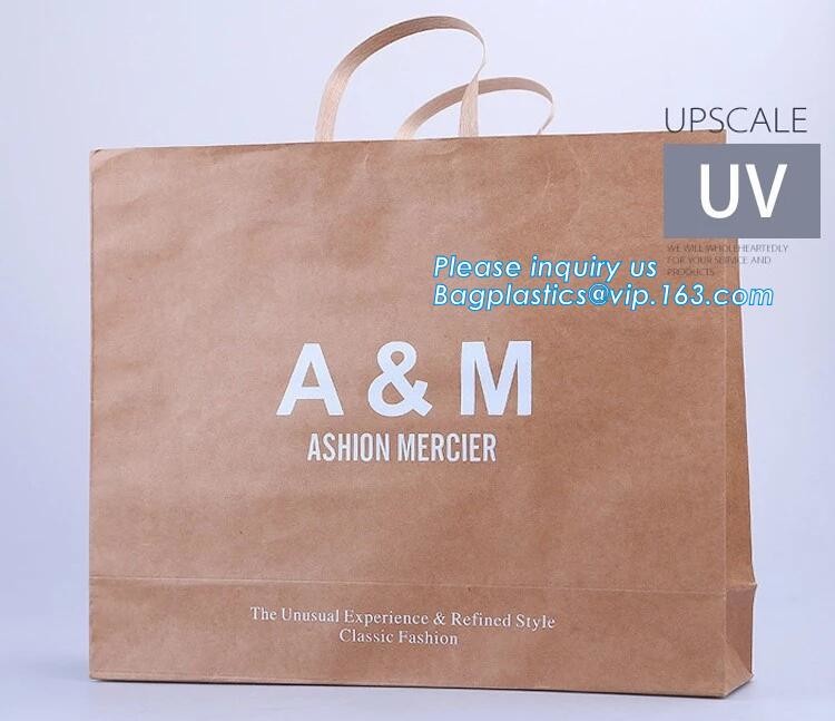 Custom Printed Accept Wholesale Stock White Brown Kraft Paper Shopping Bag With Handle No Minimum, carrier handle bags