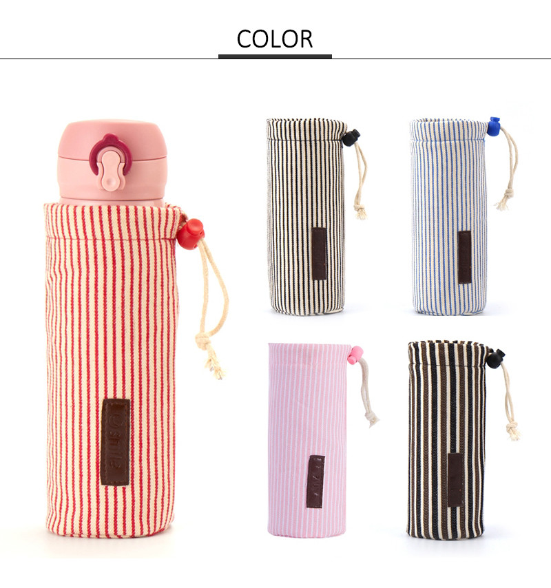 Waterproof Cotton Drawstring Stripe Water Glass Bottle Cover Carry Bag