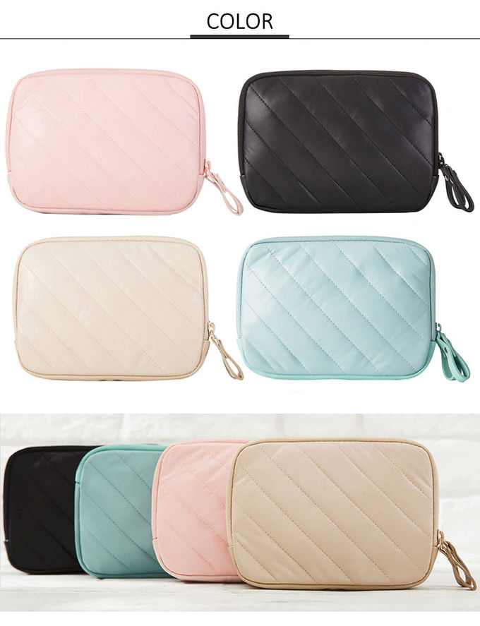 Double Zipper Pink PU Leather Square Travel Makeup Bag