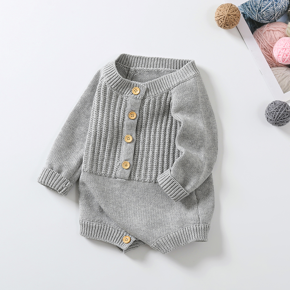 Baby Boys And Girls Knitted Romper Babies Sweater Jumpsuit Unisex Solid Kids Clothing Bodysuit Long Sleeve