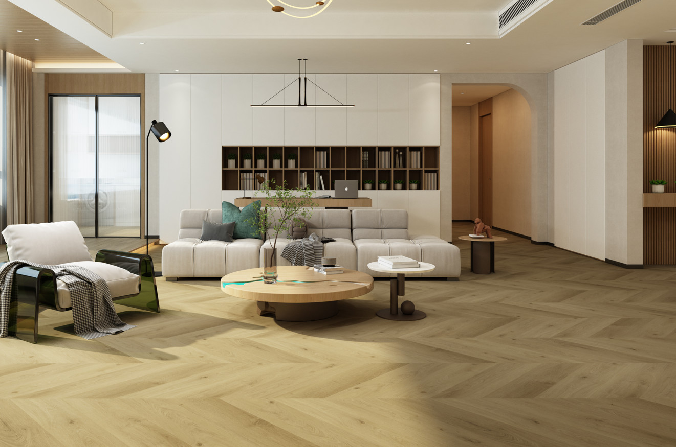5.5mm SPC Vinyl Click Fireproof Herringbone Brown Stone Composite GKBM FT-W29115-21