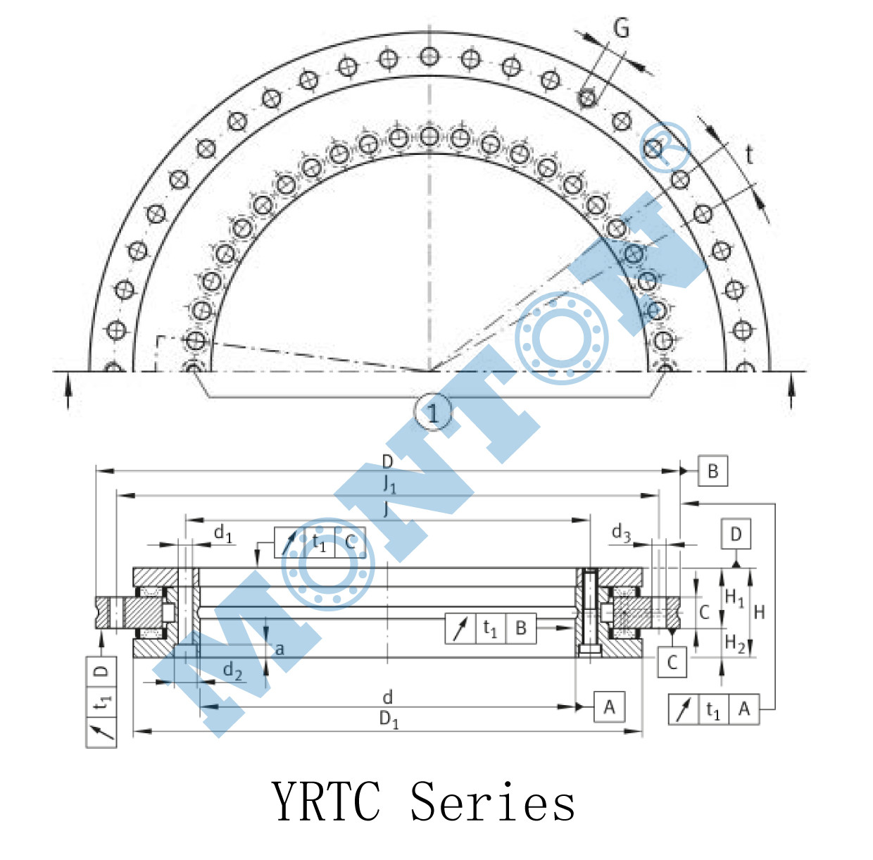 YRTC260  high precision high turntable bearings slewing ring turntable