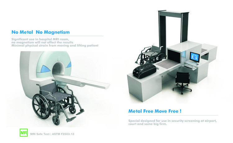Lightweight MRI Wheelchair Plastic Non-Metallic Magnetic Resonance Imaging Hospital Patient Transport