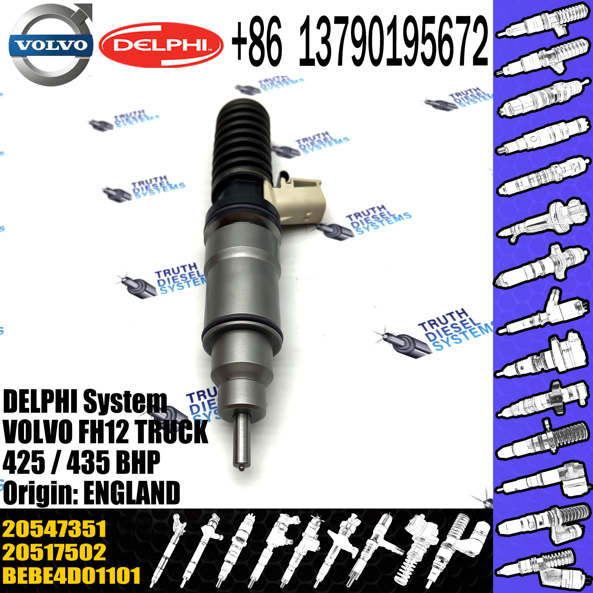 20547350 20547351 20555521 20564425 20564930 20569291 ELIC Engine Common Rail Fuel Injector 207012362 20714369 20747798