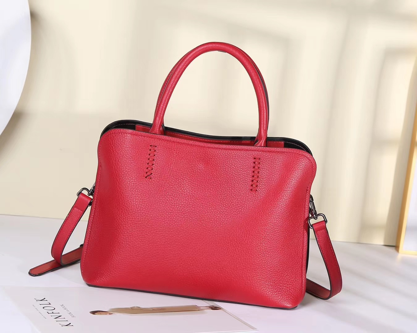 First Layer Cowhide Leather Tote Handbags With Shoulder Strap