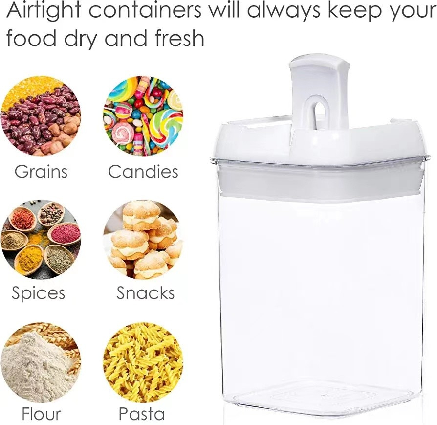 9 Pcs Set Stackable Transparent Pantry Airtight Cereal Dry Food Plastic Storage Containers with White Lid