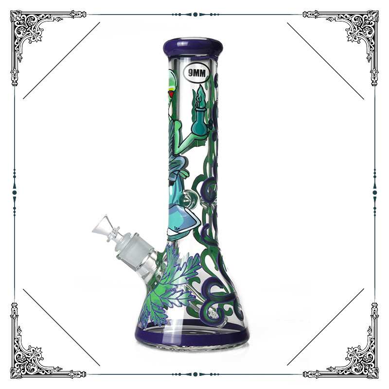 13.5 Beaker Bong ET Art 9mm Glass Smoking Water Pipe 14.4mm Joint