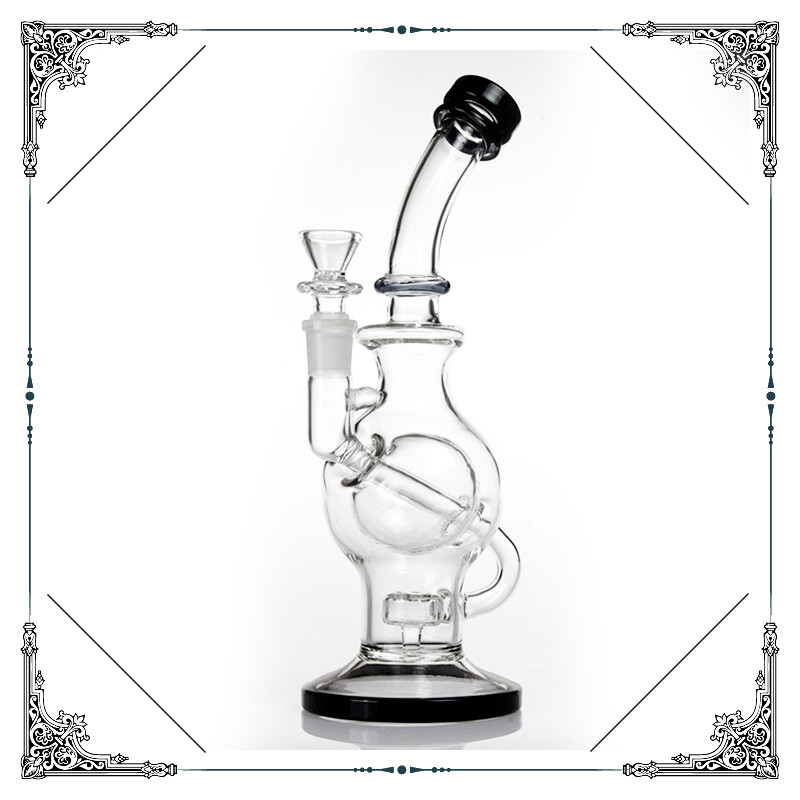 Ball Recycle Bong 9'' Glass Smoking Pipes 14.4mm Joint Size Clear Color