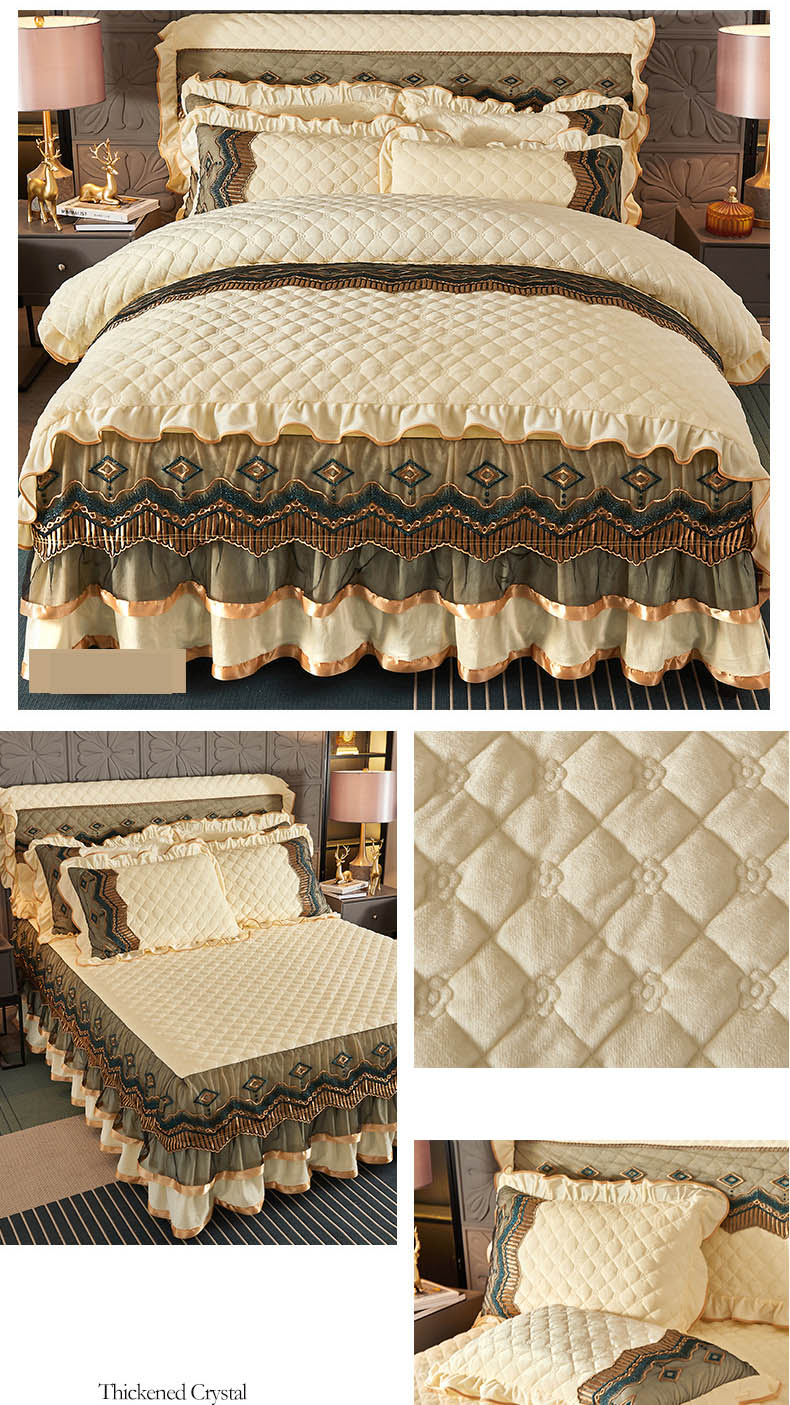 Custom Printed Bed Sheets Embroidery Lace Bed Skirt for European and American Style