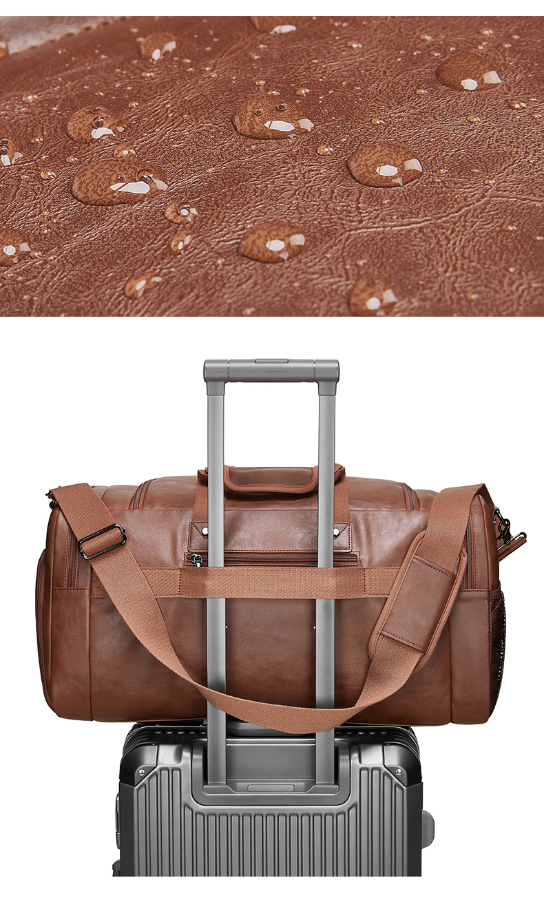 MingLu Waterproof Brown PU Leather Duffle Bag Male Duffle Bag Fashionable
