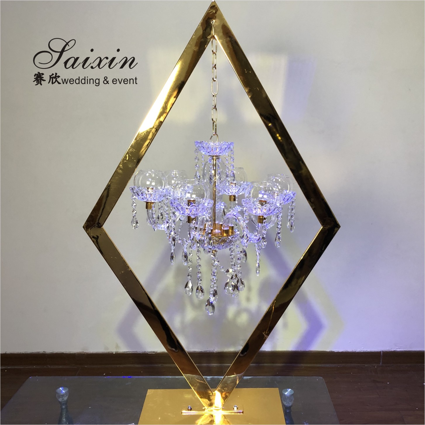 5 Arm 9 Arms Gold Metal And Crystal Candelabra Wedding Centerpieces 130CM