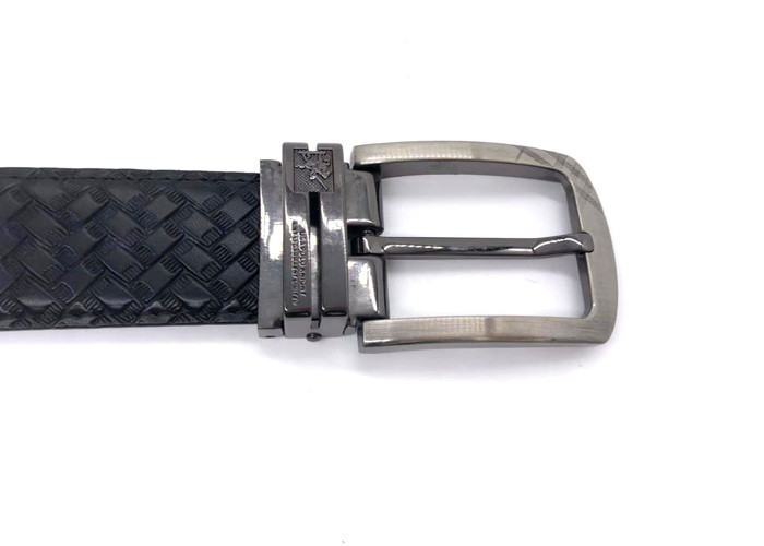 Durable Genuine Embossed Leather Belt For Boy / Mens Black Jeans Belt