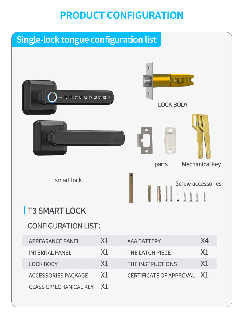 Wifi Password Electronic Smart Door Lock Keyless Tuya Smart Lock
