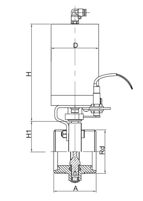 Dimension of Sanitary Pneumatic Threaded Butterfly Valve – DIN Series