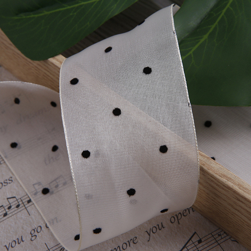 25mm-50mm Organza Ribbon With Dot Pattern Printed Polyester Organza Ribbon OEM Eco Friendly