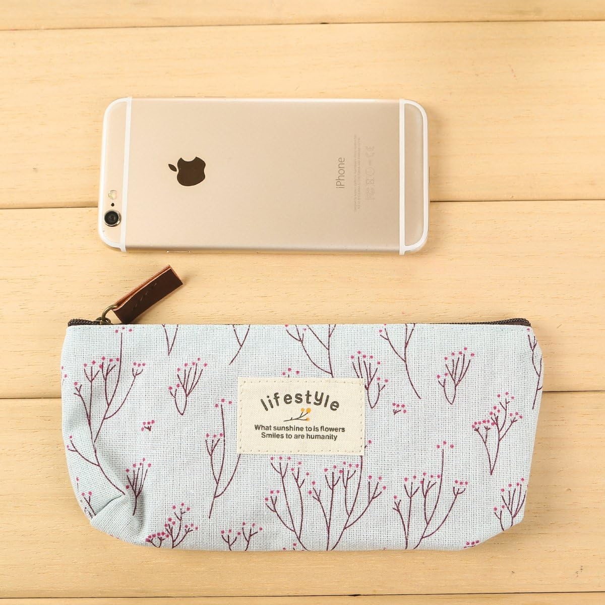 Pencil Case, Cute Floral Flower Canvas Zipper Pencil Cases Lovely Fabric Flower Tree Pen Bags Supplies 4 Pcs