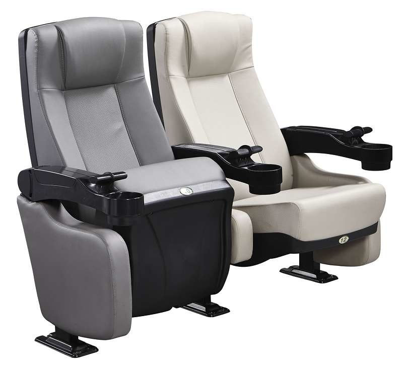 Leather Upholstered Theater Seating Chairs With With Spring Soft Seat Pad And Cup Hold