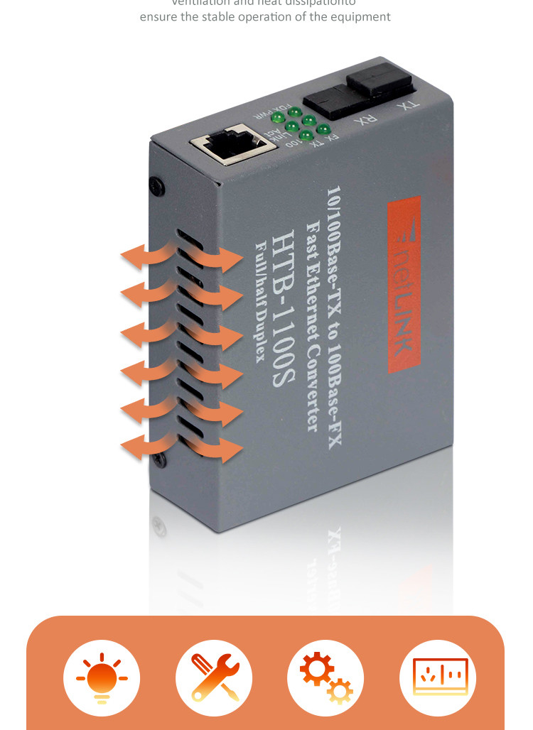 SM / MM HTB 1100S Media Converter Single Mode 25km SC 10/100 Base