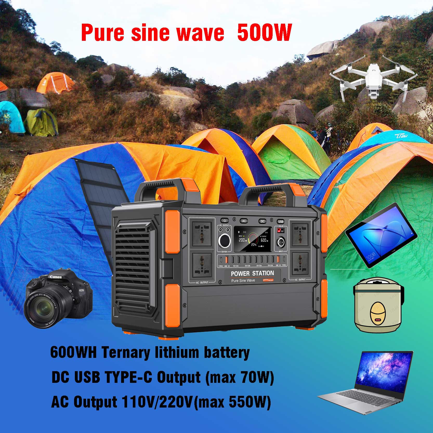500W/1KW Lithium Batteries Portable Solar Energy System Generator for House TV and Lights