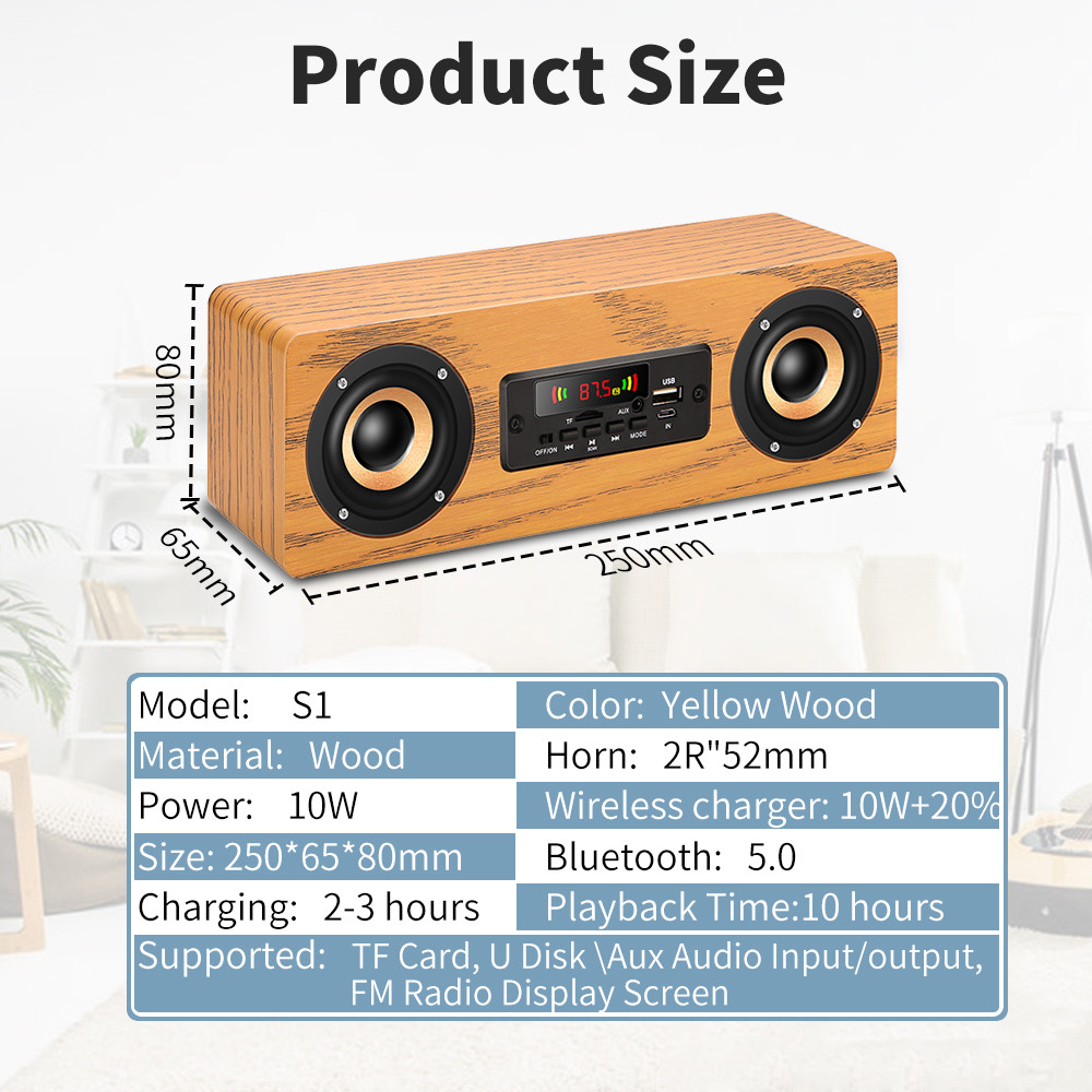 Wood Material Wireless Portable Bluetooth Speakers Rechargeable For Laptops