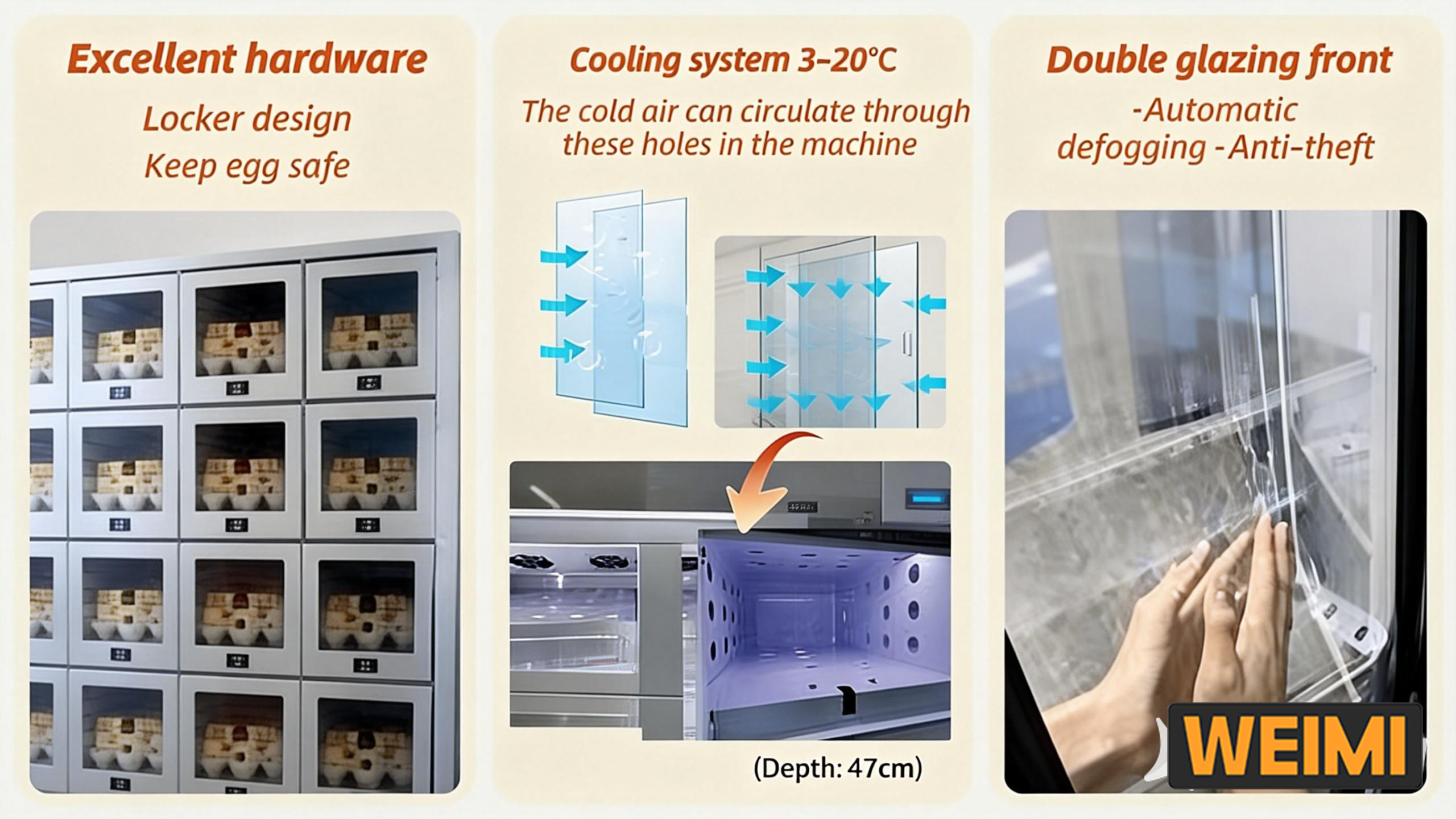 WEIMI Chicken Egg Vending Machine USA With Card Reader and Customizable Lockers for Farms & Shopping Malls