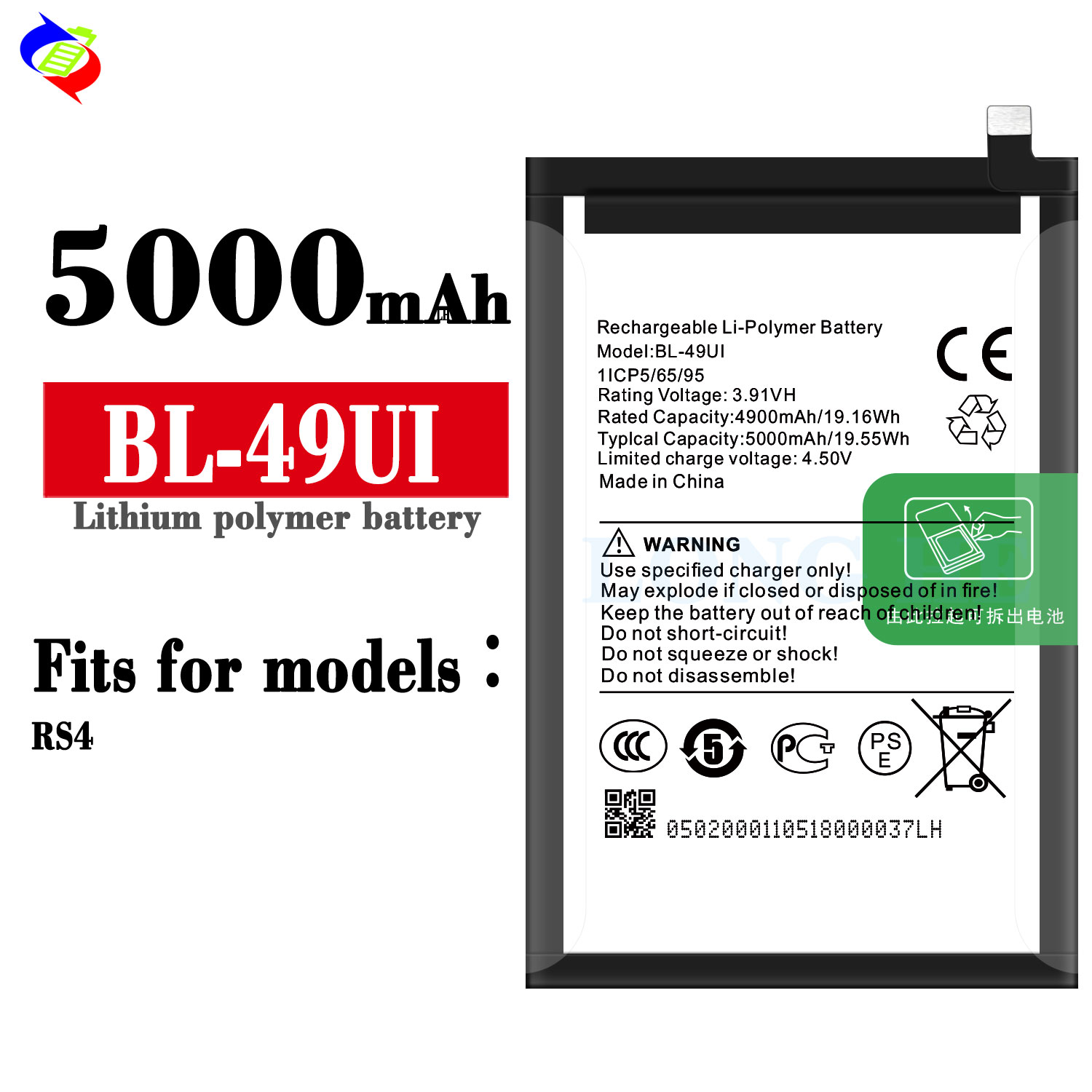 BL-49UI 3.91V 5000mAh Battery for itel RS4 Lithium Ion Battery in High Demand