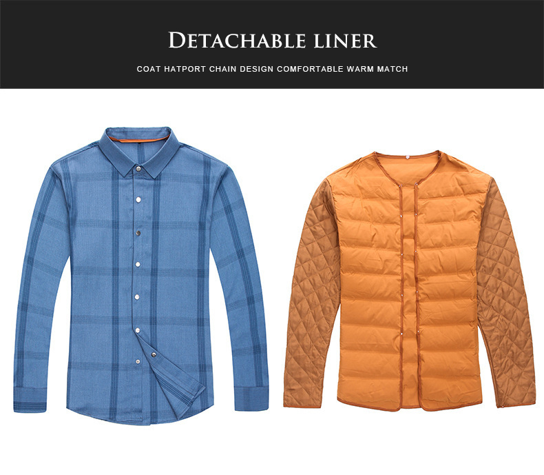 Men's Winter Quilted Shirt with Detachable Fleece Lining Plaid Stripes and Velvet
