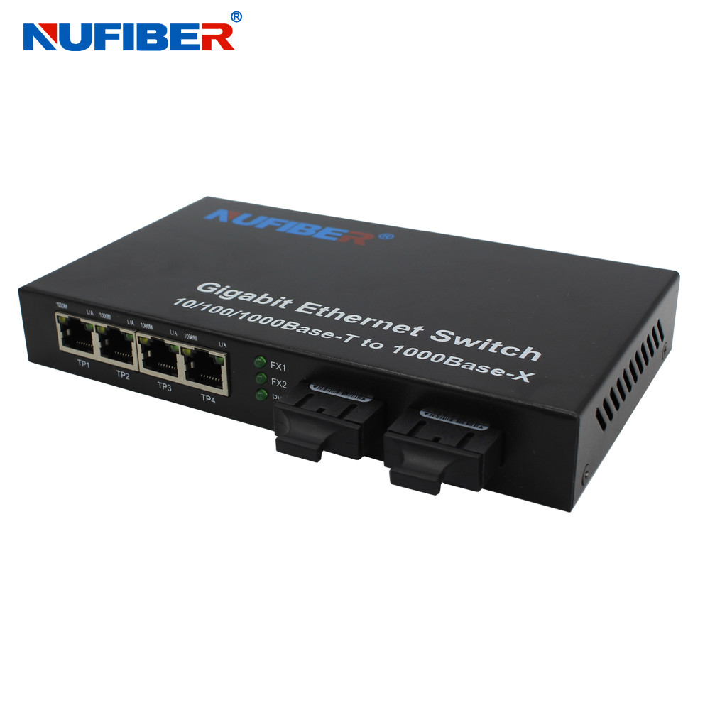 SM Dual Fiber Four Port Ethernet Switch Auto Negotiation Function Fiber Ethernet Switch