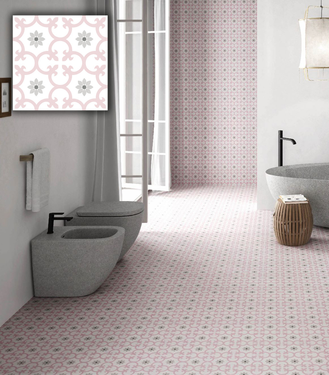 Durable 250x250mm Pink Flower Ceramic Rustic Tile And Non-Slip Wall Tiles For Kitchen And Bathroom