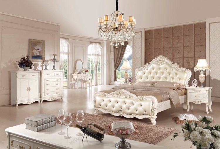 Guangzhou french white leather queen size bed loft bed 6028