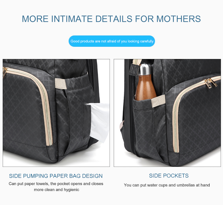 Fashion Mother Bag Portable Light Folding Design Crib Mother Multifunctional Diaper Backpack