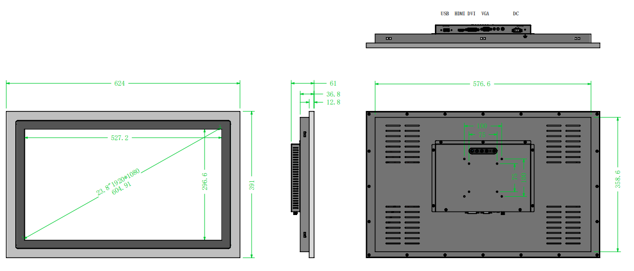 23.8 Inch Stainless Steel Lcd Monitor with 10-Point Capacitive Touch Screen Support Wall Mounting
