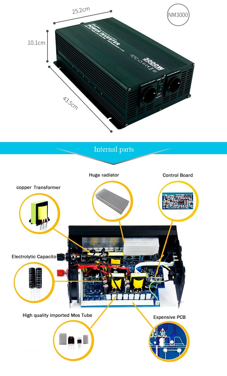 Aluminum 3000W Modified Sine Wave Power Inverter 12V To 110/220V