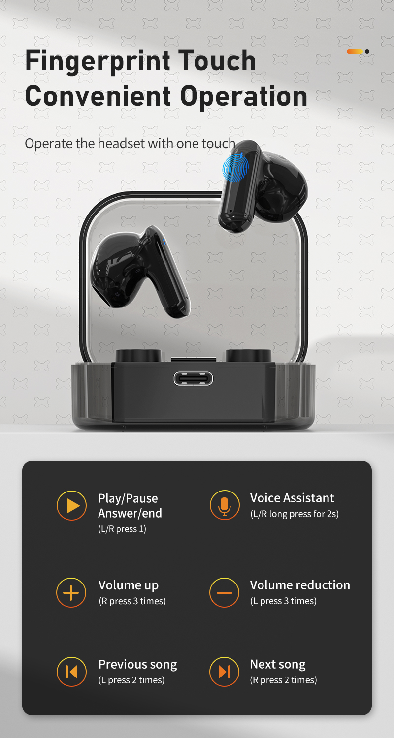 Wireless Music Gaming Headset with Digital Display and Transparent Case Low Latency 2024