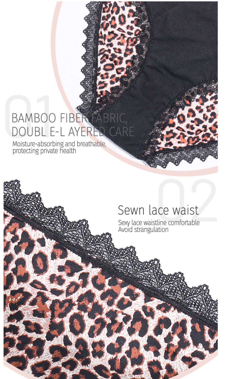 Leopard Breathable Period Panties Underwear Girl Sexy Lace Leakproof 4 Layers