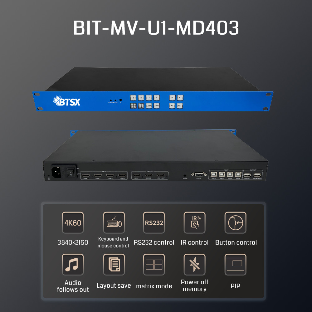 Lightweight Ultra HD Video Display Controller KVM Multiviewer With USB / KVM Ports