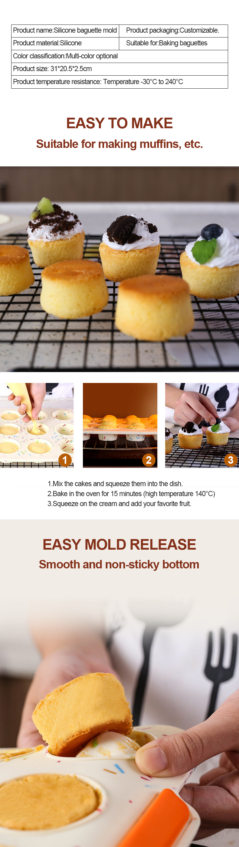 High Temperature Resistant 12 Cavity Silicone Bread Mold